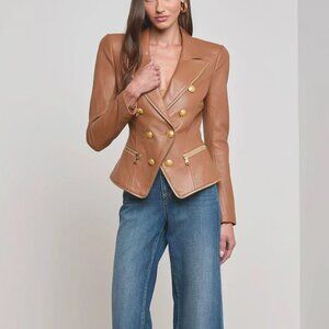 L AGENCE Bethany Leather Tapered Blazer In Soft Cognac